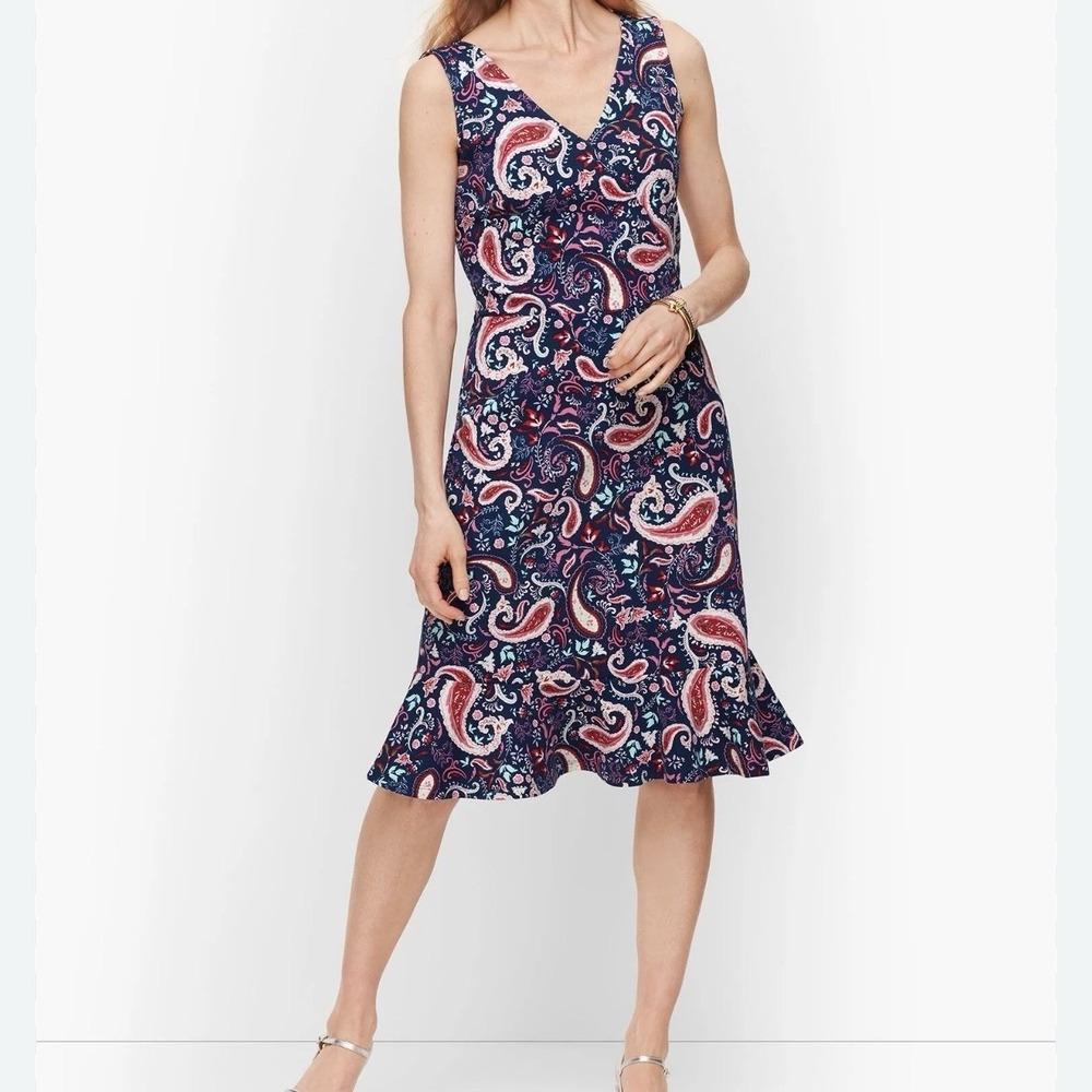 Talbots Fit‎ Flare Midi Ease Watercolor Jersey Stretch Resort Paisley Dress 3Xp